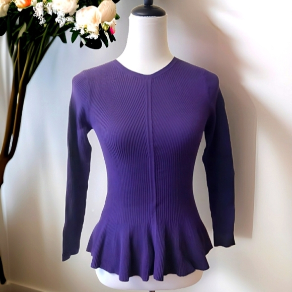 NWT Grace Elements Elegant Purple Ribbed Peplum Top Sz PS - Picture 1 of 8